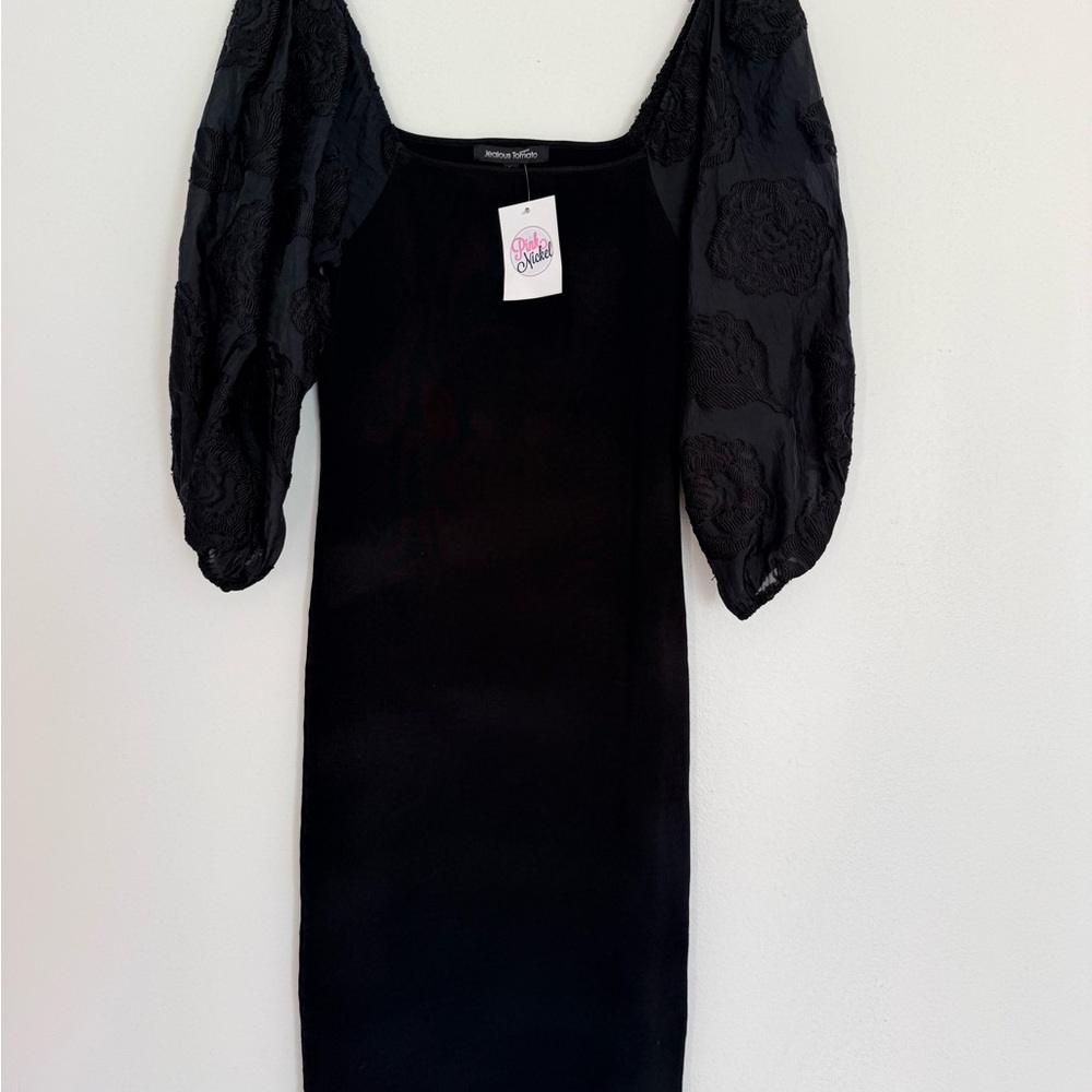Jealous Tomato Black Dress with Textured Sleeves